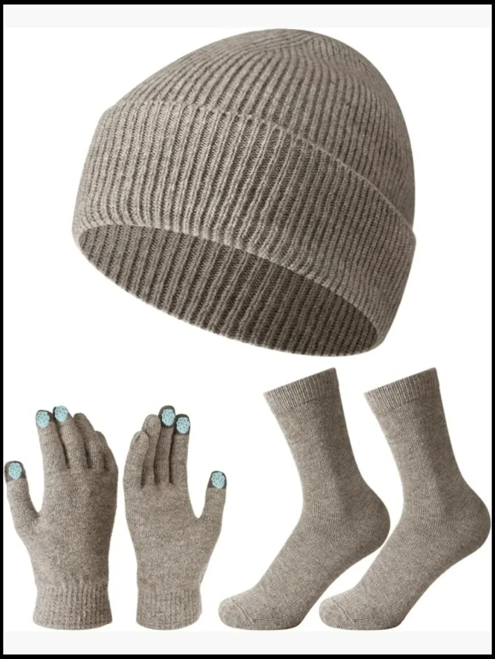 3-Piece Wool Hat Gloves Socks Set with Touchscreen